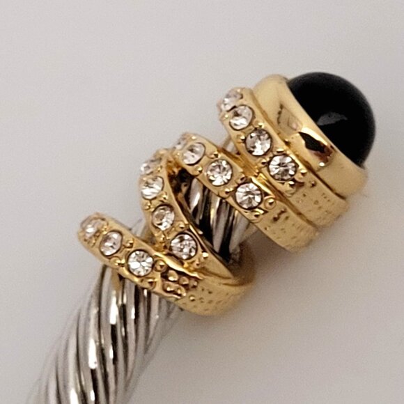 Silver Tone Braided Cuff Bracelet Gold Tone & Rhinestone Ends - Picture 6 of 7